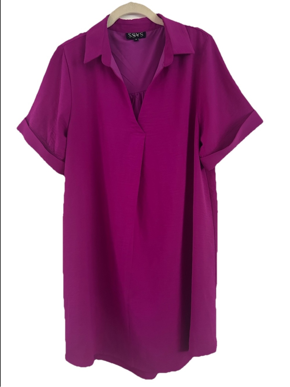 SSYS The Label Magenta Short Sleeve Collared Shift Dress Women’s Medium